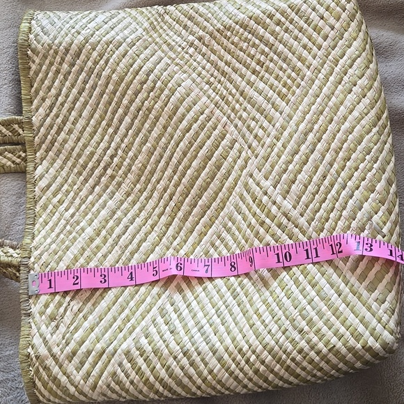 Helen Kaminski 100% Raffia Tote Bag Green And Beige Vacation Resortwear Tote Bag